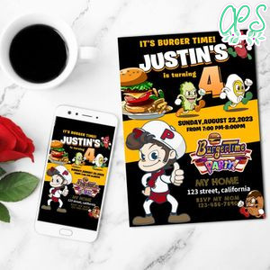 Burgertime Birthday Invitation Customizable Template to Print at Home Instant Download