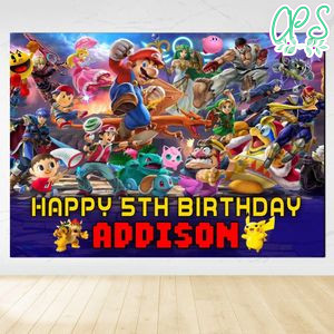 Super Smash Brothers Birthday Backdrop Digital File Template Instant Download