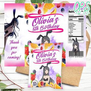 Bunny Girl Birthday Party Fruit Snack Bag Digital File Printable Instant Download