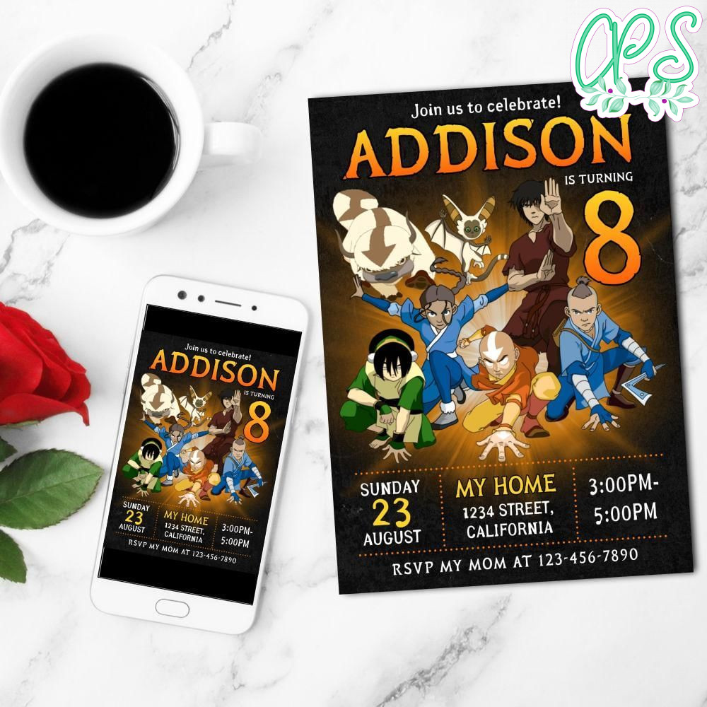 Avatar Airbender Mobile Invite Customizable Template Instant Download