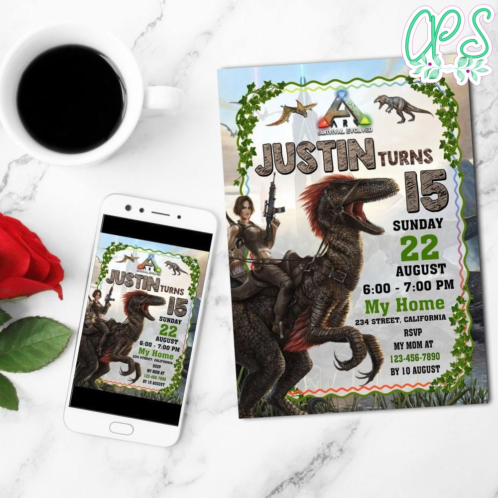 Ark Survival Birthday Mobile Invite Customizable Template Instant Download