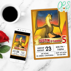 Wings of Fire Qibli Invitation Customizable Template to Print at Home Instant Download