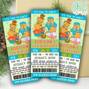 Berenstain Bears Ticket Invitation Customizable Template Instant Download