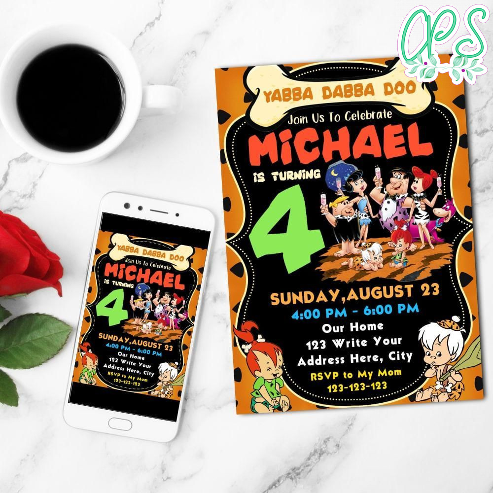 Flintstone Season 6 Mobile Invite Customizable Template Instant Download