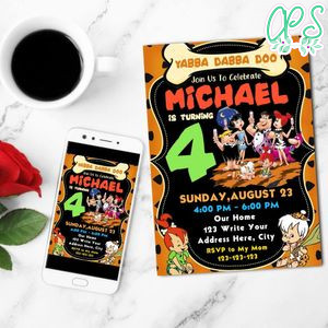 Flintstone Season 6 Mobile Invite Customizable Template Instant Download