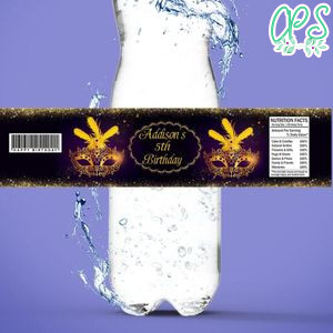 Masquerade Birthday Water Bottle Label Template to Print at Home Instant Download