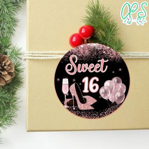 Sweet 16 Pink Circle Sticker Template Customizable To Print At Home Instant Download