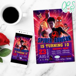 Spider-man: Across The Spider-verse Mobile Invite Customizable Template Instant Download