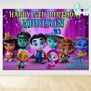 Super Monster Birthday Backdrop Digital File Template Instant Download