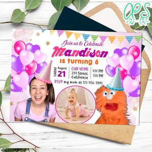 Ms. Rachel Birthday Invitation with Photo Customizable Template to Print at Home Instant Download