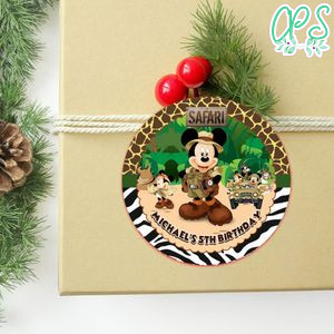 Mickey Safari Circle Sticker Template Customizable to Print at Home Instant Download