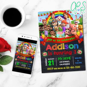 Cocomelon Invitation Customizable Template to Print at Home Instant Download