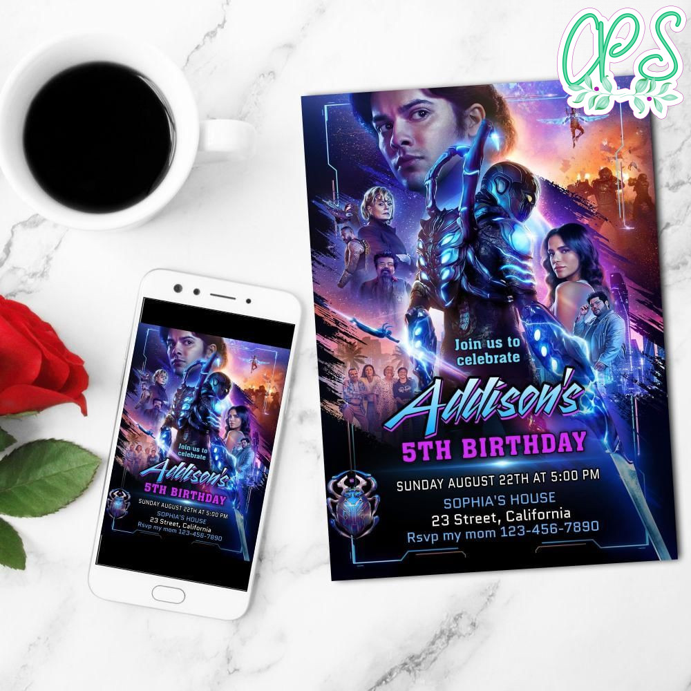 Blue Beetle Mobile Invite Customizable Template Instant Download