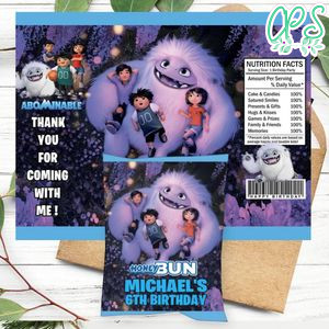 Abominable Birthday Honey Buns Snack Bag Label Customizable Instant Download