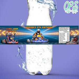 Karting Bottle Label Birthday Water Bottle Label Template to Print at Home Instant Download