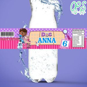 Doc McStuffins Birthday Water Bottle Label Template to Print at Home Instant Download