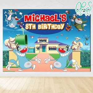 Oggy Birthday Backdrop Digital File Template Instant Download