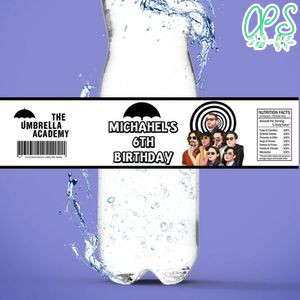 Umbrella Academy Birthday Water Bottle Label Template to Print at Home Instant Download
