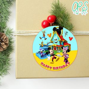 Mickey Mouse Funhouse Circle Sticker Template Customizable to Print at Home Instant Download