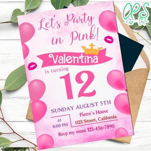 Ladies Pink Birthday Invitation Customizable Template to Print at Home Instant Download