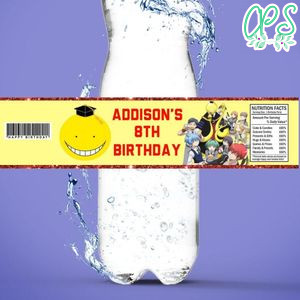 Assassination classroom graduation Birthday Water Bottle Label Template to Print at Home Instant Download