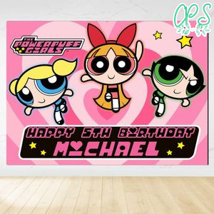 Powerpuff Birthday Backdrop Digital File Template Instant Download