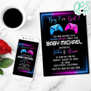 Gender Reveal Game Controller Mobile Invite Customizable Template Instant Download