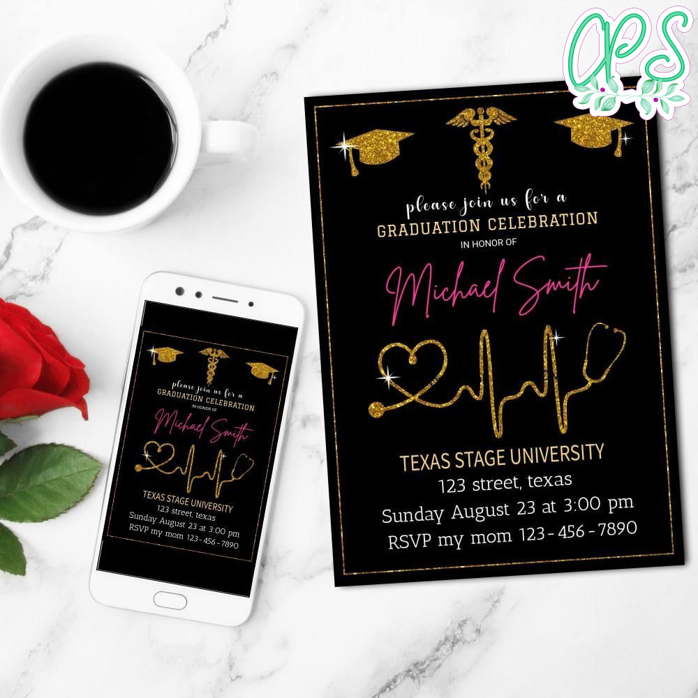 Medical Assistant Graduation Mobile Invite Customizable Template Instant Download