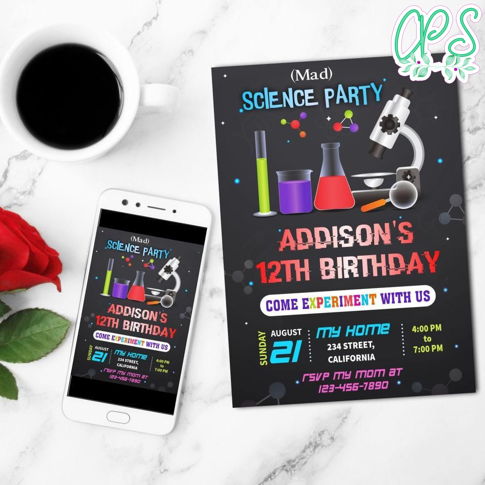 Science Mobile Invite Customizable Template Instant Download