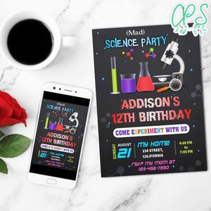 Science Mobile Invite Customizable Template Instant Download