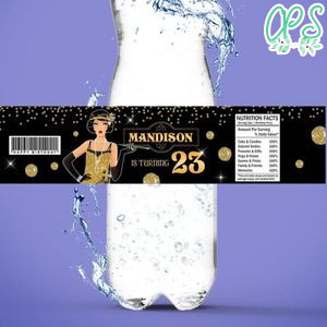 Flapper Bottle Label Birthday Water Bottle Label Template to Print at Home Instant Download
