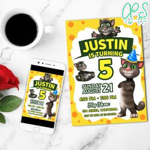 Talking Tom Mobile Invite Customizable Template Instant Download