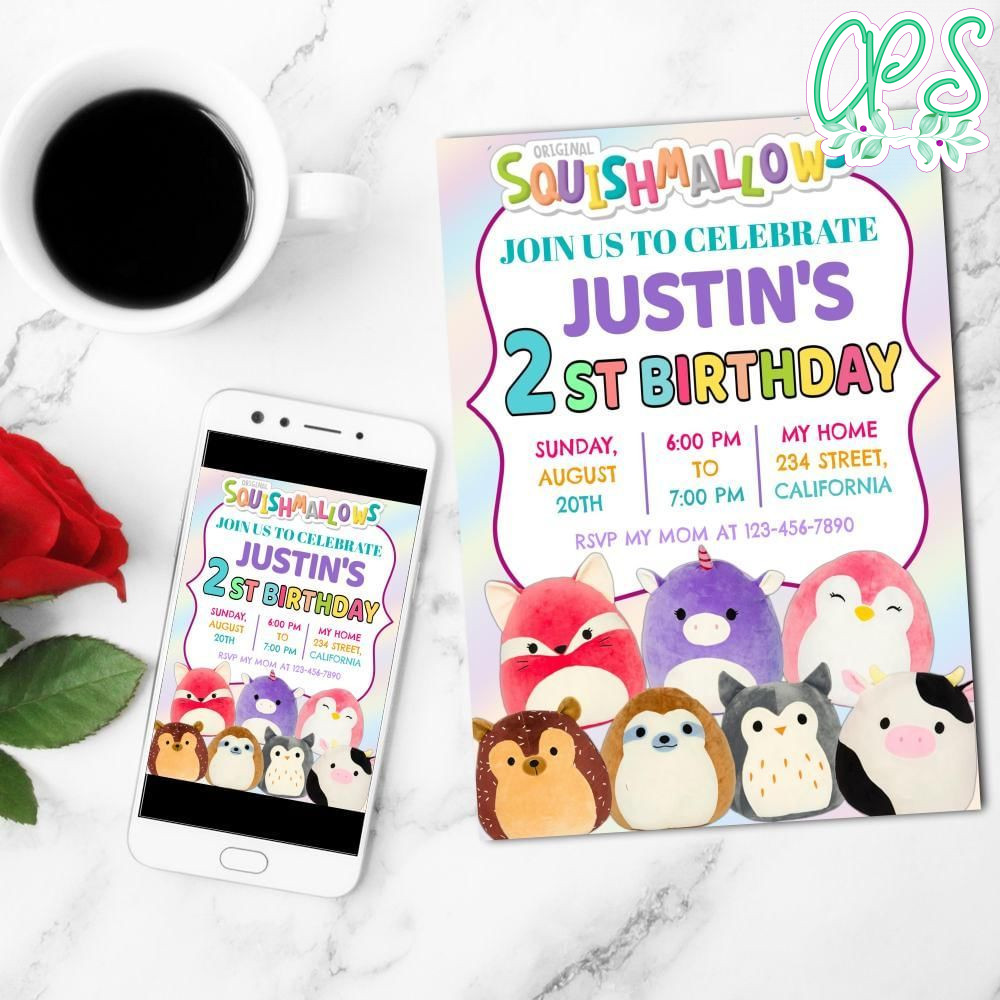 Squishmallow Birthday Mobile Invite Customizable Template Instant Download