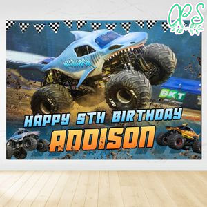 Megalodon Monster Birthday Backdrop Digital File Template Instant Download