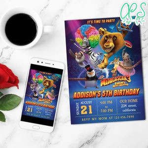 Madagascar 3 Mobile Invite Customizable Template Instant Download
