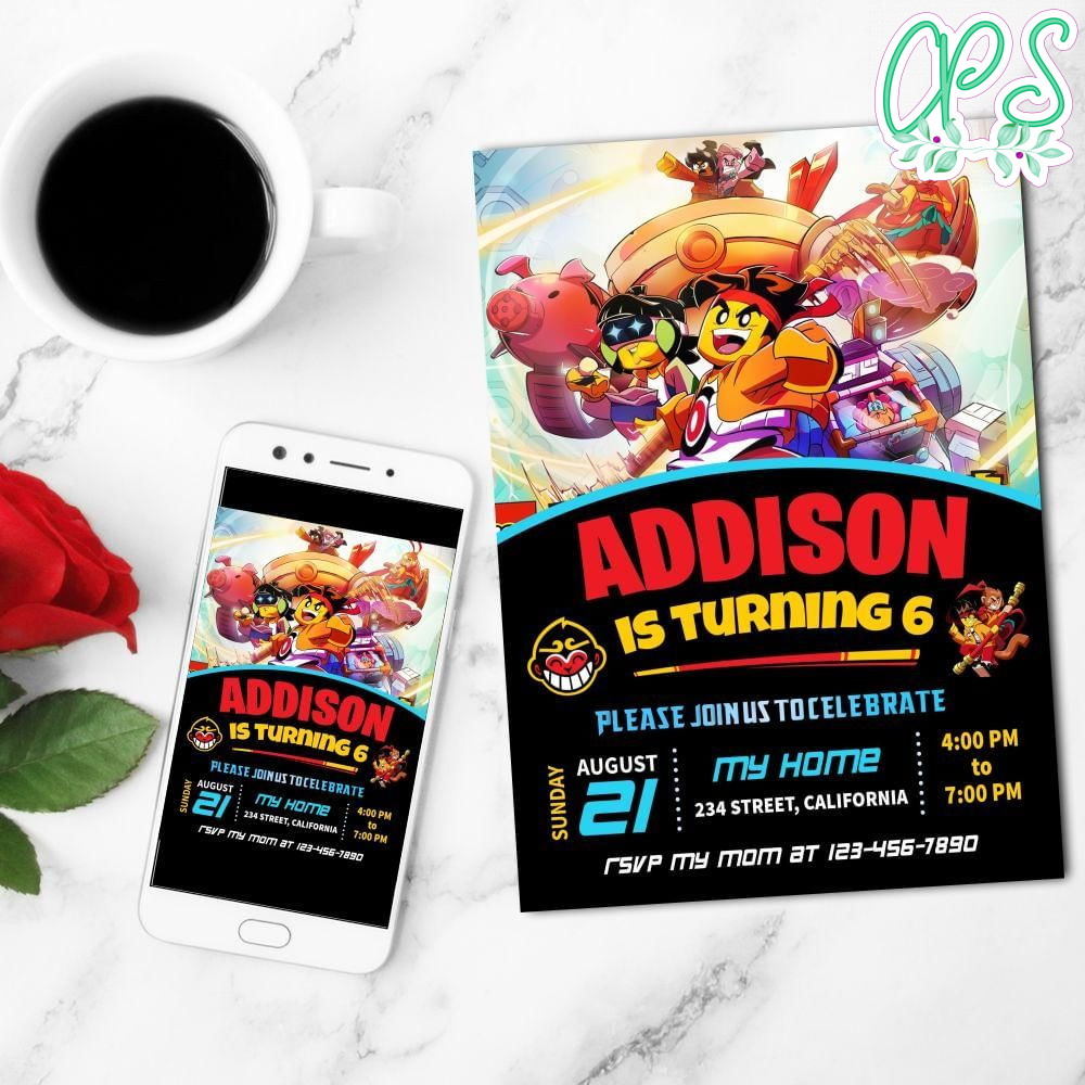 Monkie Kid Mobile Invite Customizable Template Instant Download