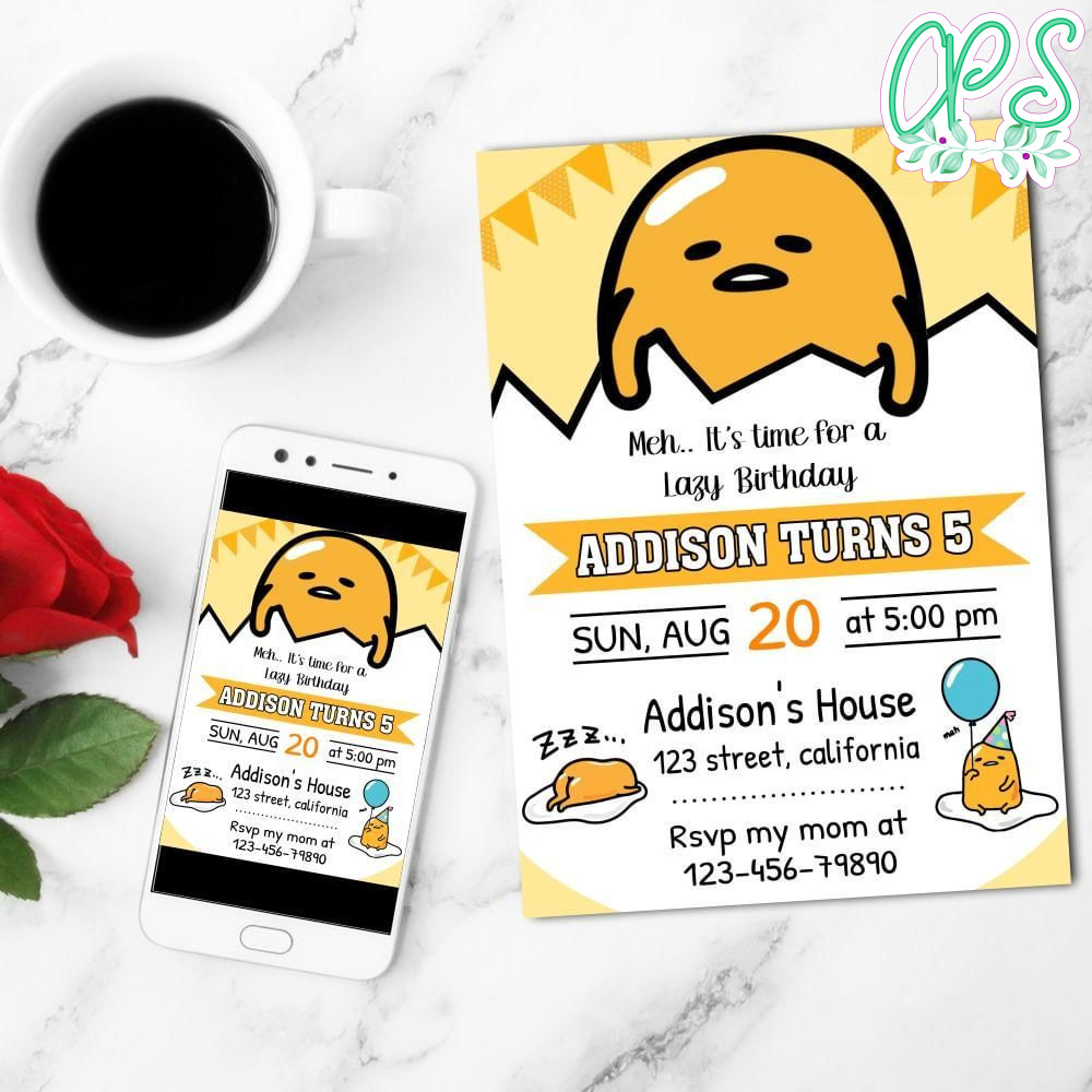 Gudetama Mobile Invite Customizable Template Instant Download
