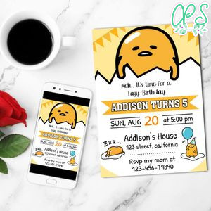 Gudetama Mobile Invite Customizable Template Instant Download