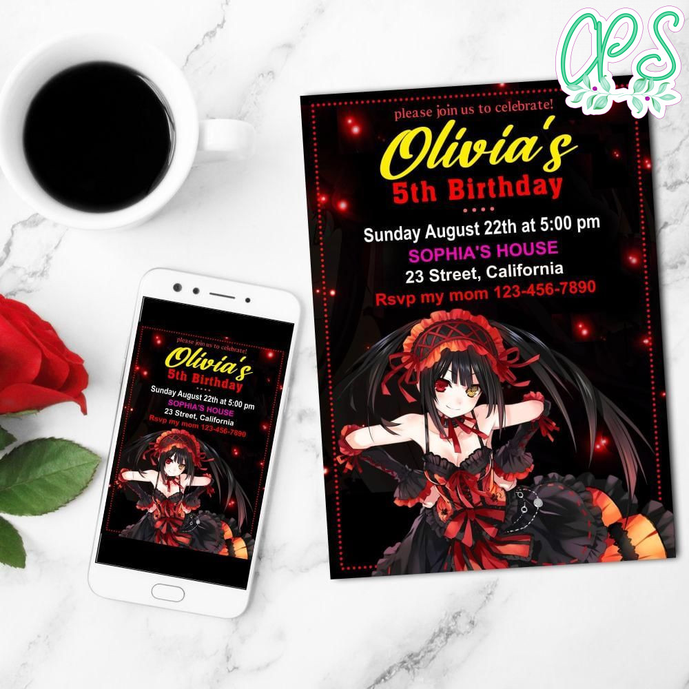 Kurumi Tokisaki Mobile Invite Customizable Template Instant Download