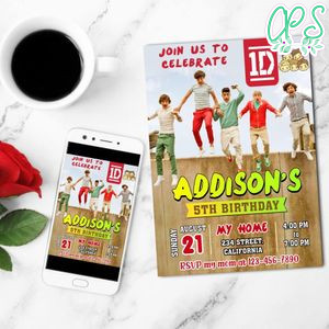 One Direction Mobile Invite Customizable Template Instant Download