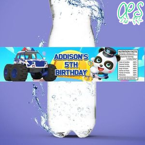 Babybus police Birthday Water Bottle Label Template to Print at Home Instant Download