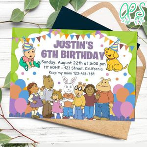 Arthur Birthday Invitation Customizable Template to Print at Home Instant Download