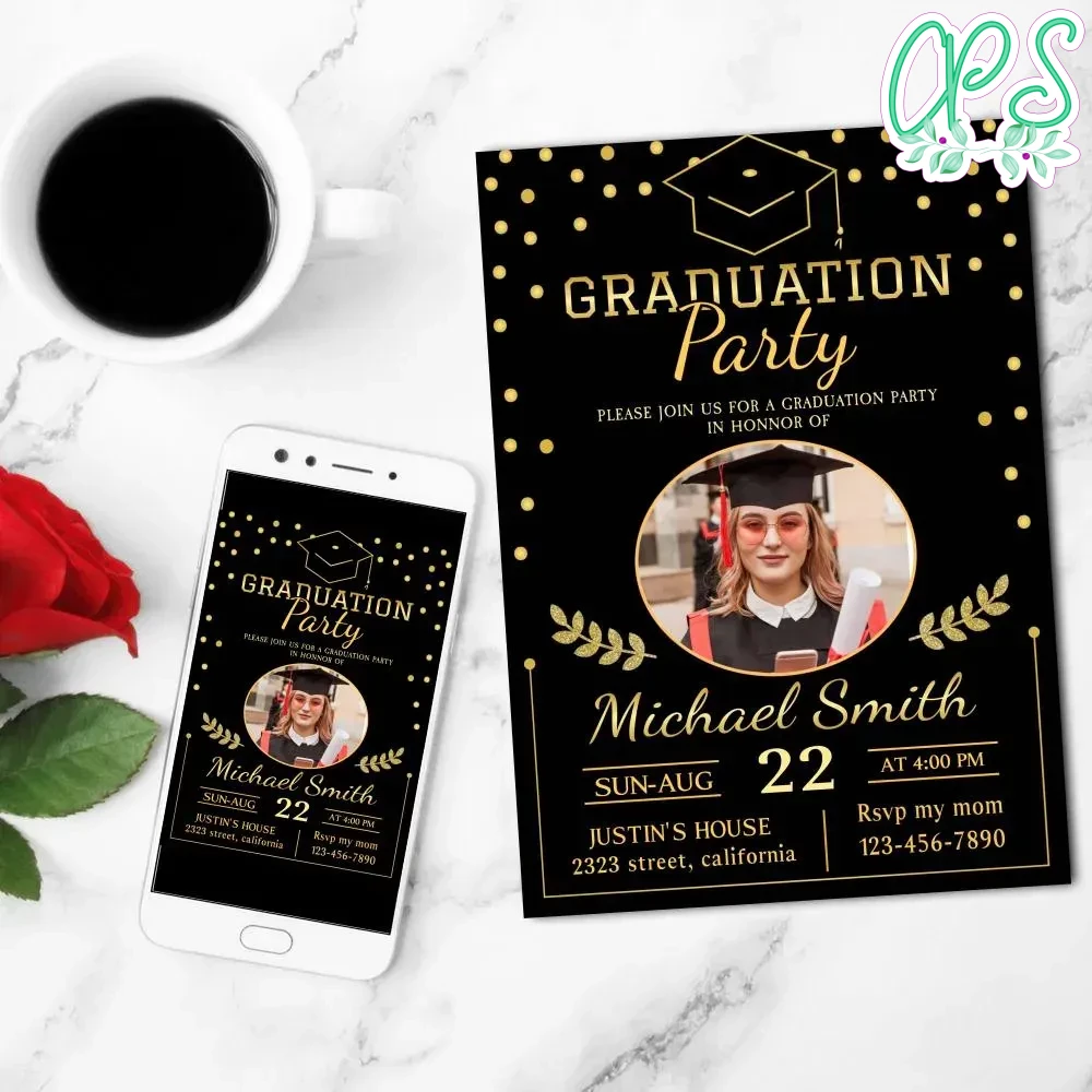 Grad Party Invitation Customizable Template | CustomPartyShirts