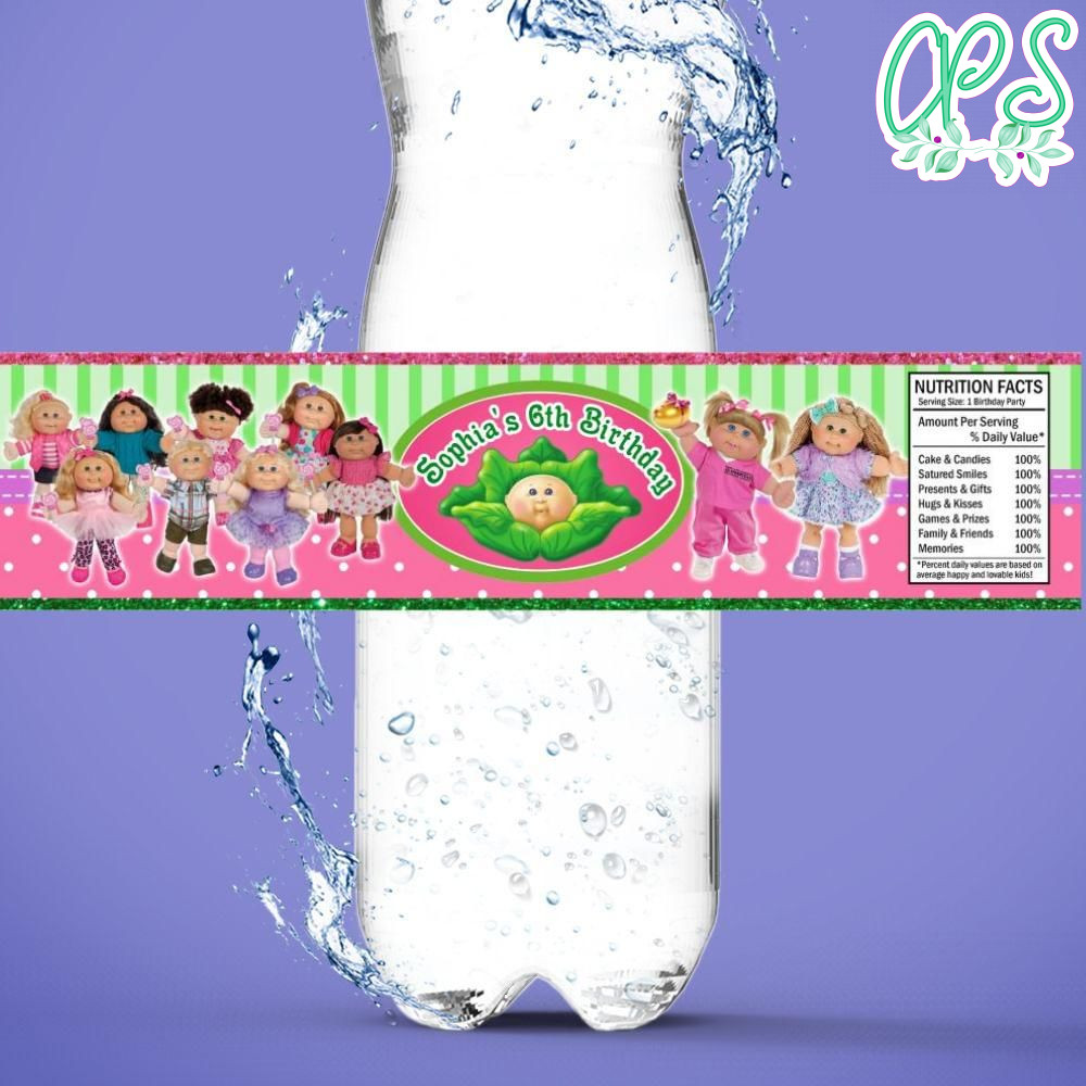 Cabbage Patch Kids Birthday Water Bottle Label Template | CustomPartyShirts