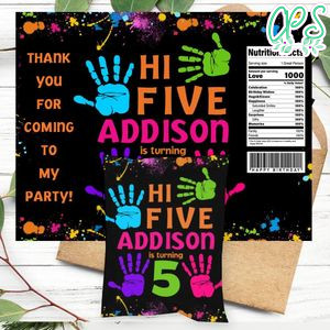 Hi Five Birthday Party Chip Bag Digital File Printable Instant Download