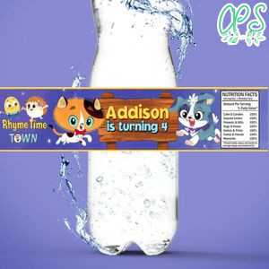 Rhyme time town Birthday Water Bottle Label Template to Print at Home Instant Download