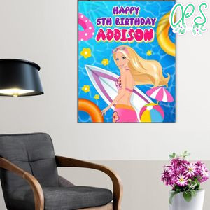 Barbie Pool Birthday Poster Digital File Printable Instant Download