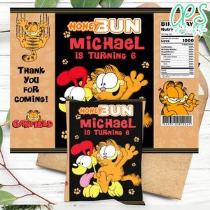 Garfield Birthday Honey Buns Snack Bag Label Customizable Instant Download