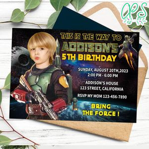 Boba Fett Invitation With photo Customizable Template to Print at Home Instant Download