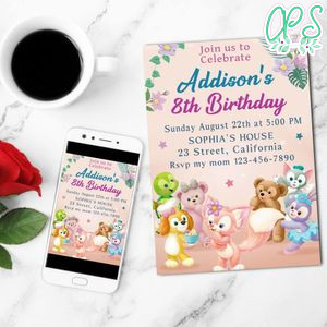 Duffy and friends Birthday Flyer Customizable Template to Print at Home Instant Download